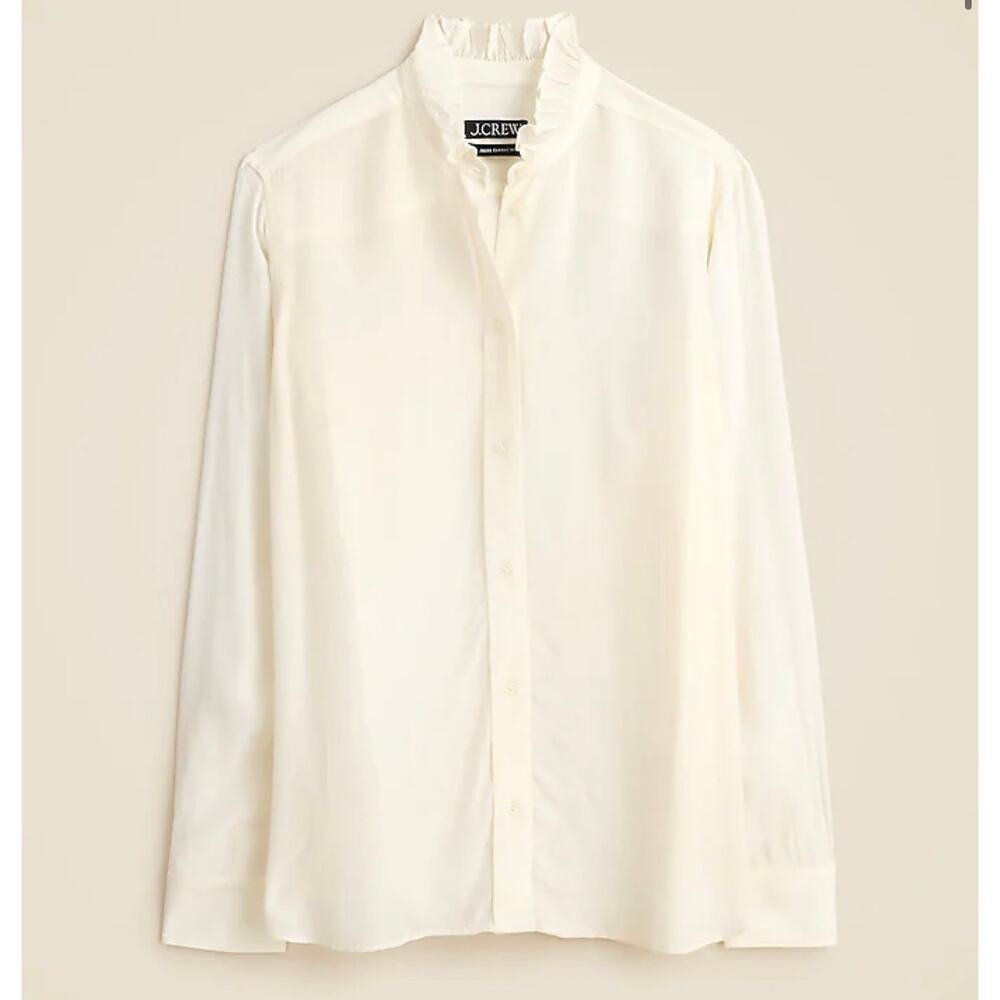 J. Crew Jules Ivory Ruffle-Collar Shirt in Crepe de Chine NWT size 6